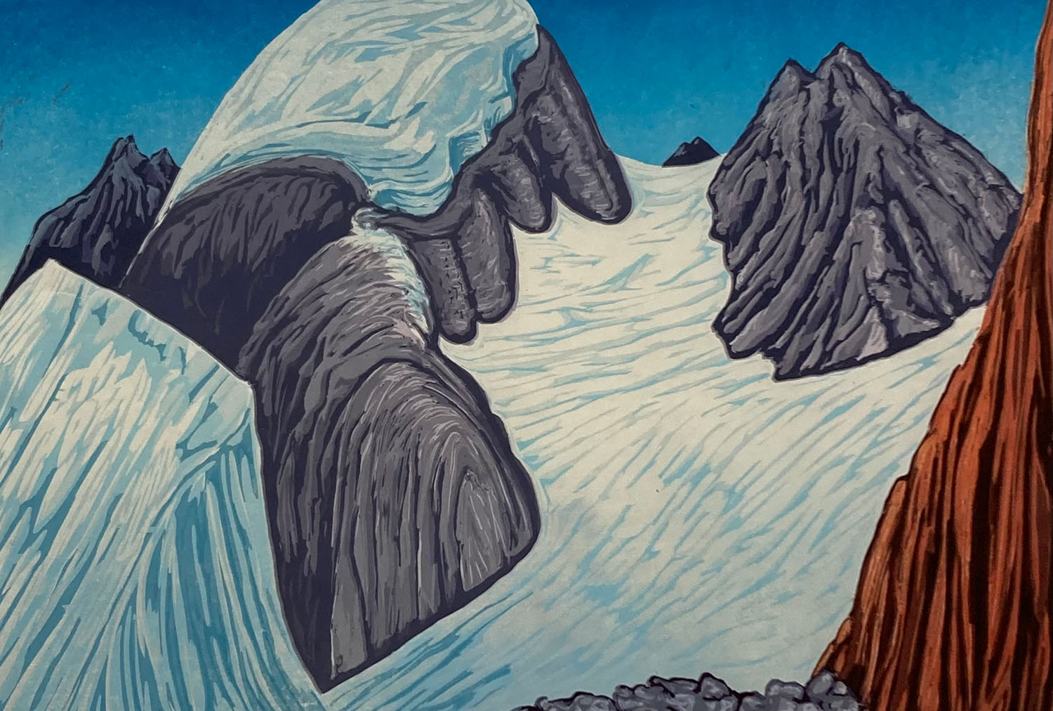 Bruce Crownover - 'Wind River Range 1' Reductive Woodcut Print