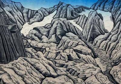 Bruce Crownover - 'Wind River Range 2' Reductive Woodcut Print
