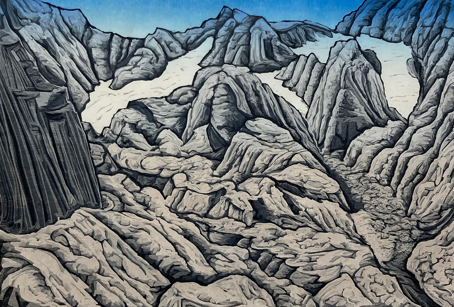 Bruce Crownover - 'Wind River Range 2' Reductive Woodcut Print