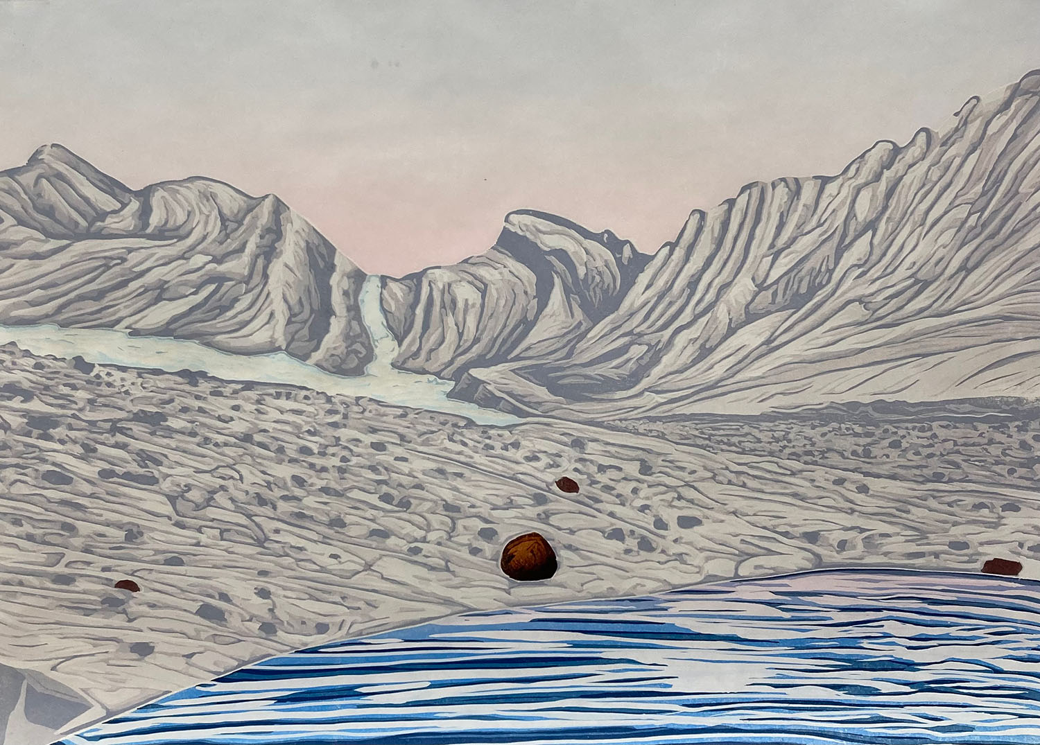 Bruce Crownover - 'Wind River Range 4' Reductive Woodcut Print