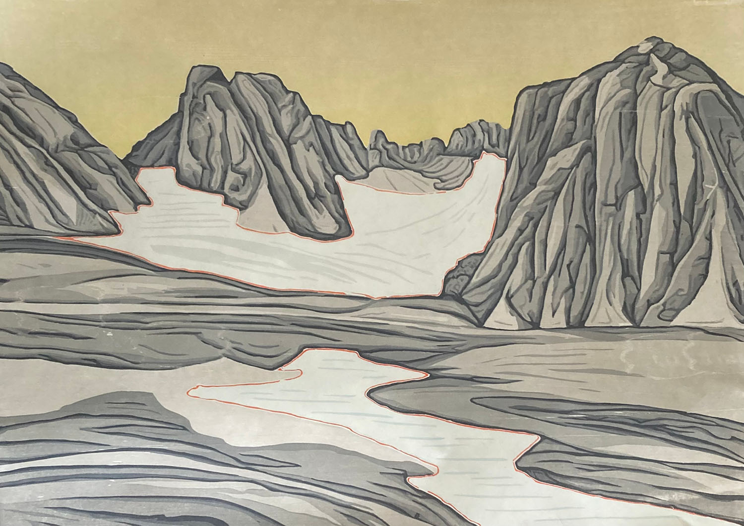Bruce Crownover - 'Wind River Range 5' Reductive Woodcut Print