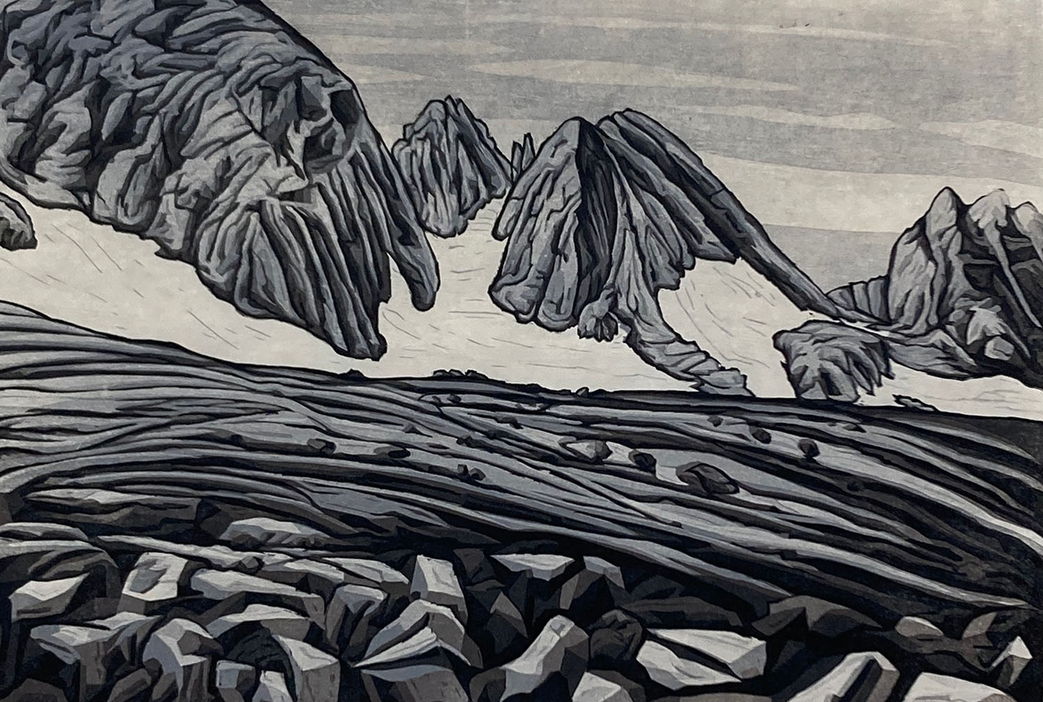 Bruce Crownover - 'Wind River Range 7' Reductive Woodcut Print